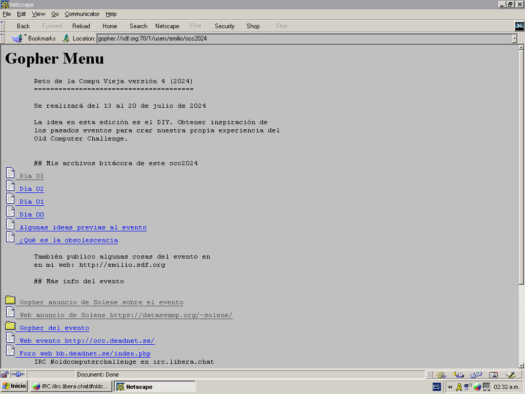 Archivo jpg donde se ve la pantalla del navegador Netscape accediendo a mi Gopher